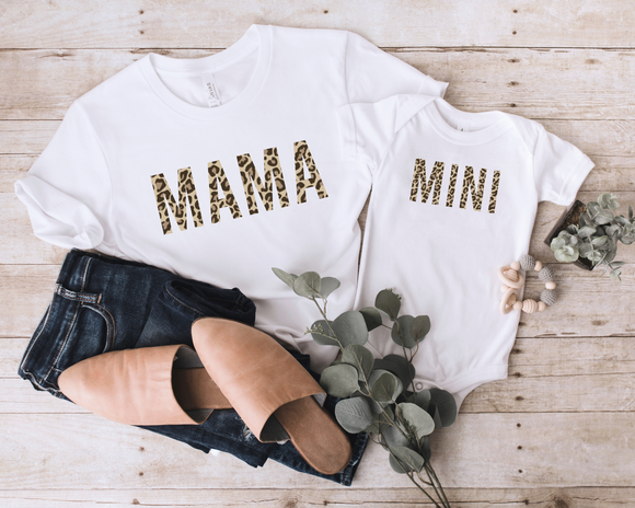 Cheetah Mama and Mini Shirt and Baby Bodysuit